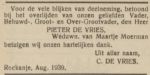 Vries de Pieter 1856-1939 (VPOG 21-08-1939 dankbet.).jpg
